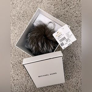 Michael Kors- keychains-Real fox fur -gray